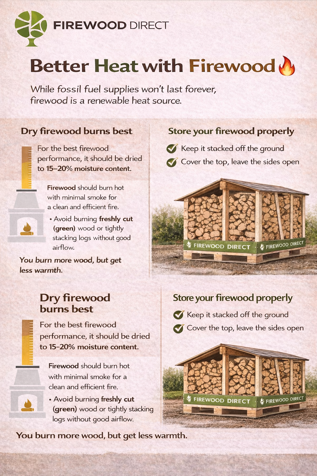 Guide for storing and burning firewood