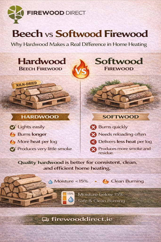 Comparison of hardwood and softwood firewood